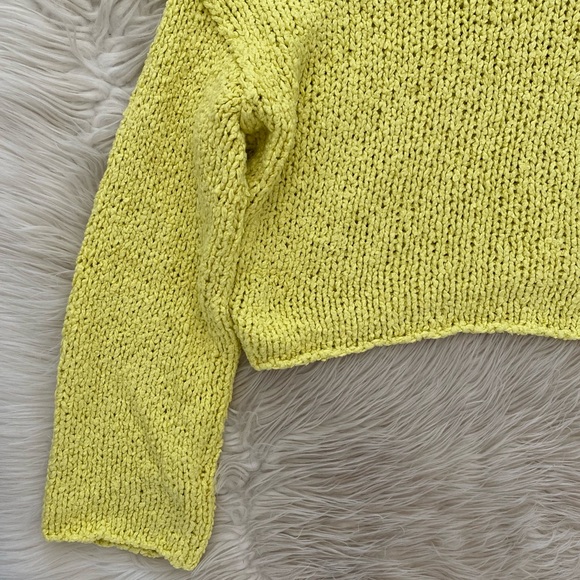 Anthropologie Yellow Chartreuse Chunky Knit Cotton Cropped Mock Neck Sweater - Picture 4 of 11